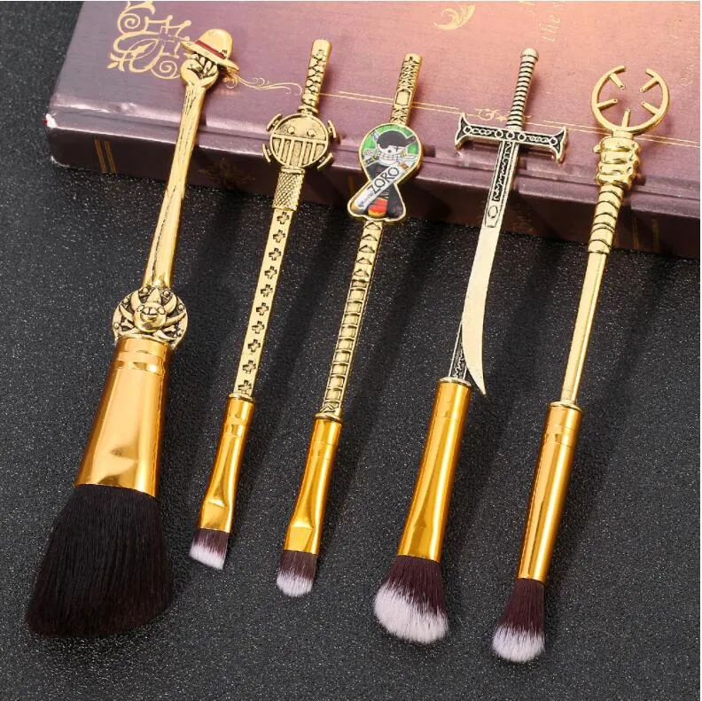 5-teiliges Anime One Piece Make-up-Pinsel-Set mit Metallgriff-Pinsel-Set, peripheres Weihnachtsgeschenk