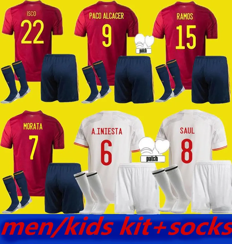 Camiseta 2021 2021 2022 اسبانيا لكرة القدم جيرسي إسبانيا 21 22 Asensio Morata Isco Iniesta Alcacer Saul Xavi Raul España Football Shirts Men + Kids Kit