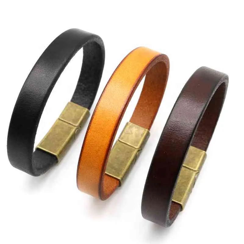 Bracelet en cuir rétro pour hommes, en alliage de Zinc, boucle dorée, tissé, noir, jaune, marron, Vintage
