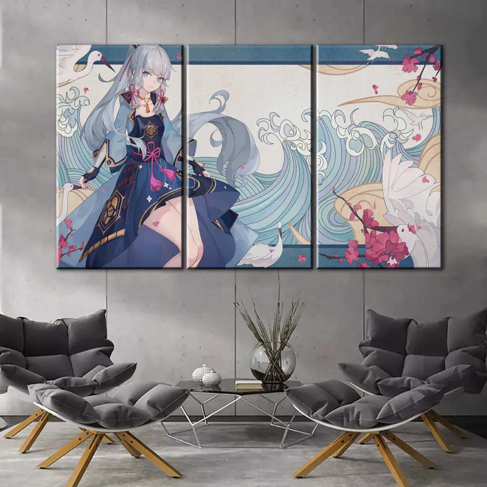 Genshin Impact Game Poster Home Decor HD Pintura Kamisato Ayaka Miss Pintura de Parede Poster Anime Estudo Bar Bar Café Wall Y0927