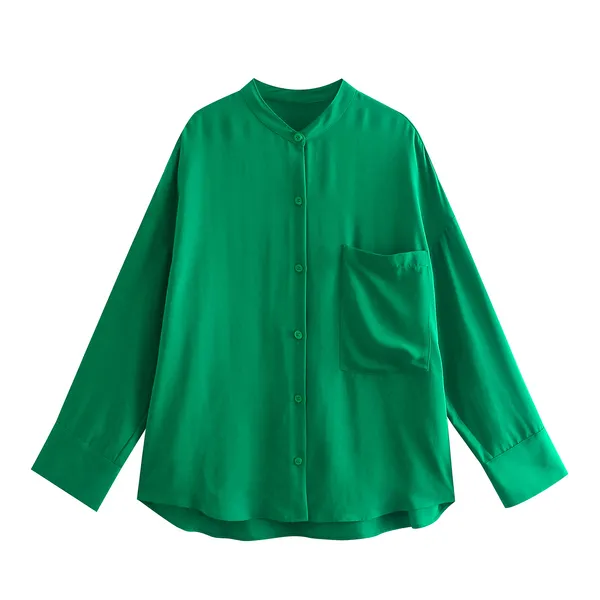 KONDALA Za 2021 Camicie verdi lunghe chic oversize da donna e pantaloni larghi elastici a vita alta High Street Set da donna Abito elegante Y0625