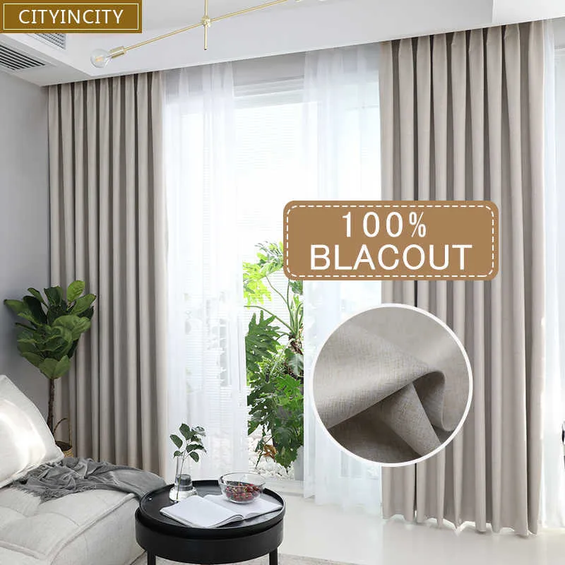 Cityincity solide 100% rideau occultant pour salon décor à la maison épais faux rideaux de lin pour chambre à coucher prêt à l'emploi sur mesure 210712