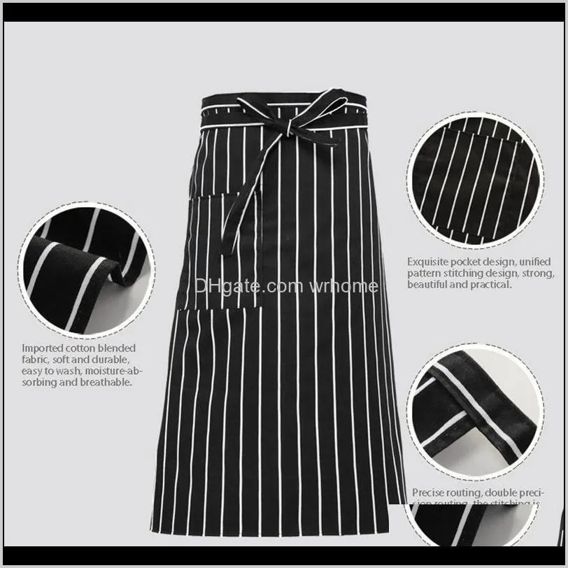 3Pcs Kitchen Aprons Half-Length Long Waist Apron Catering Chefs Waiters Uniform Striped Apron 70cmx70cm