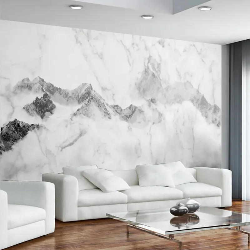 Chinese stijl marmeren behang zwart en wit abstract landschap schilderij foto muur muurschildering woonkamer slaapkamer creatieve fresco