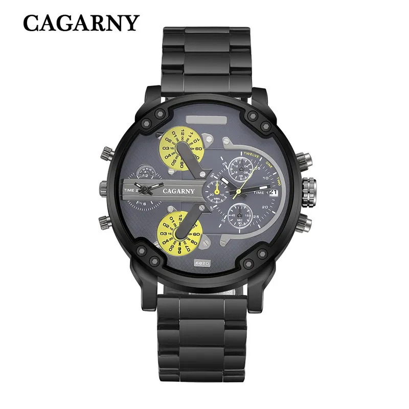 very cool dz big case mens watches full steel band dual time zones miltiary watch men quartz wrist watch free shhipping (4)