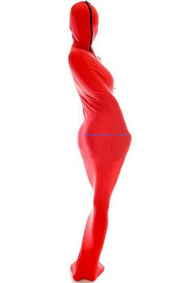 Saco de dormir rojo de Lycra Spandex para disfraces de momia con mangas de brazo internas, traje Unisex, bolsas para el cuerpo, sacos de dormir, disfraz de Catsuit, Outf2554 completo