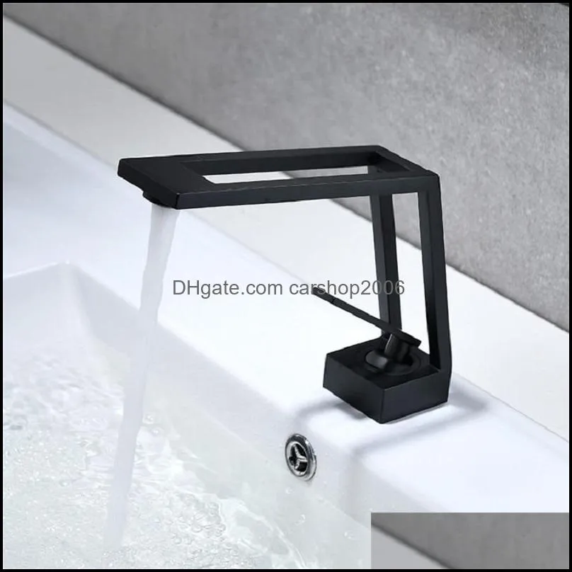 Bathroom Sink Faucets Faucet Solid Brass Basin Cold & Water Mixer Tap Single Handle Deck Mounted Black Top Sale1