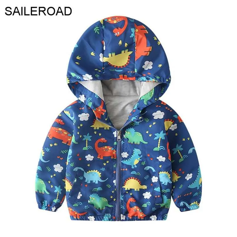 Saleroad dinosaur mode barn jacka med dragkedja pojke hoodie barn höst regnrock 2-7 år baby 211011