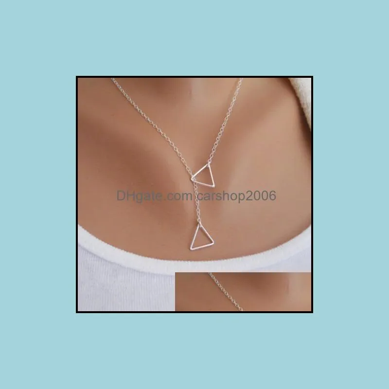 Geometric Hollow Out Triangles Necklaces Pendant for Women Fashion ABrief Gold Silver Plated Alloy Chokers Clavicle Chain Necklace