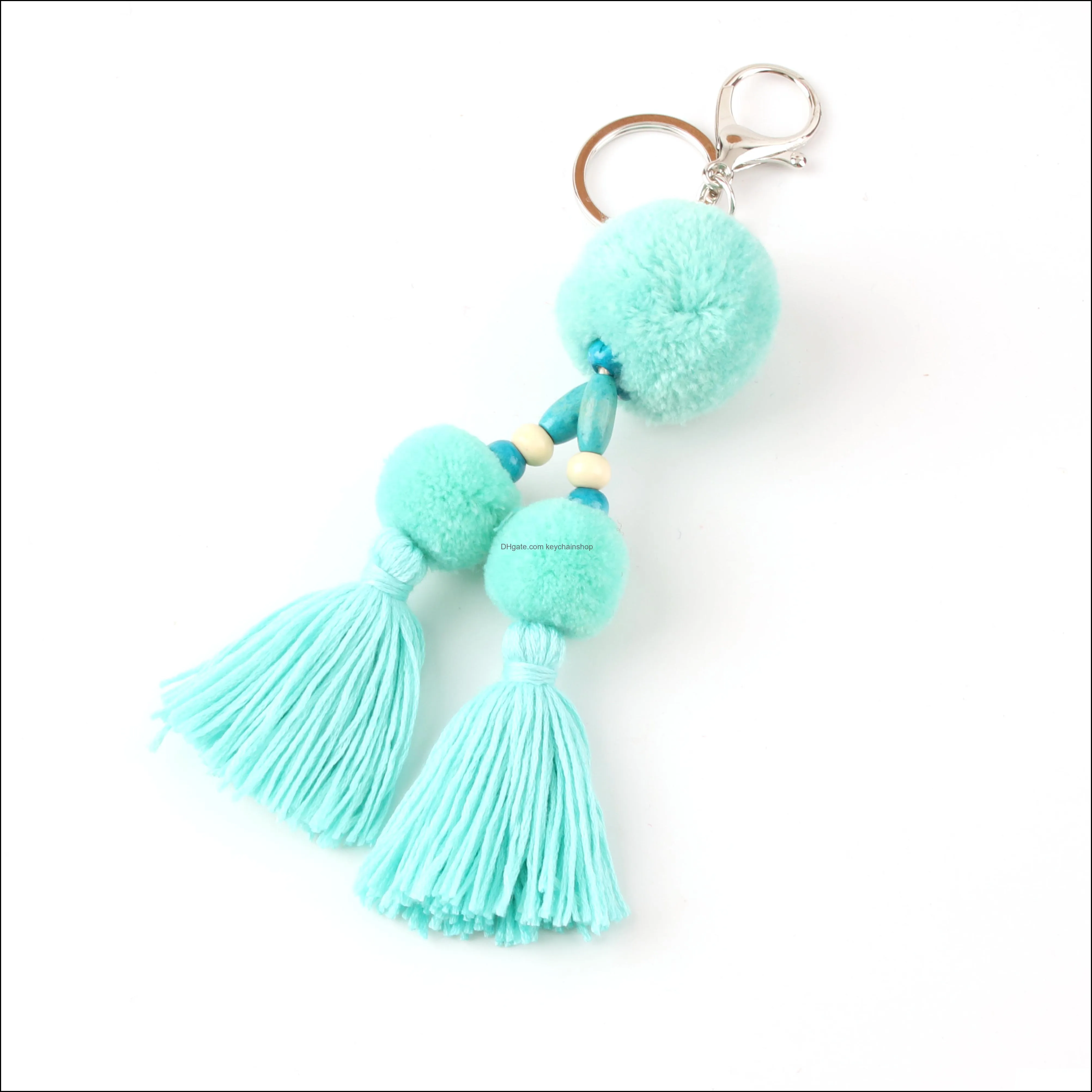 10pcBoho Keyring Colorful Beads Tassel Pompom Pendant Car KeyChains Bohemian Accessories for Women Bag E2350-E2353