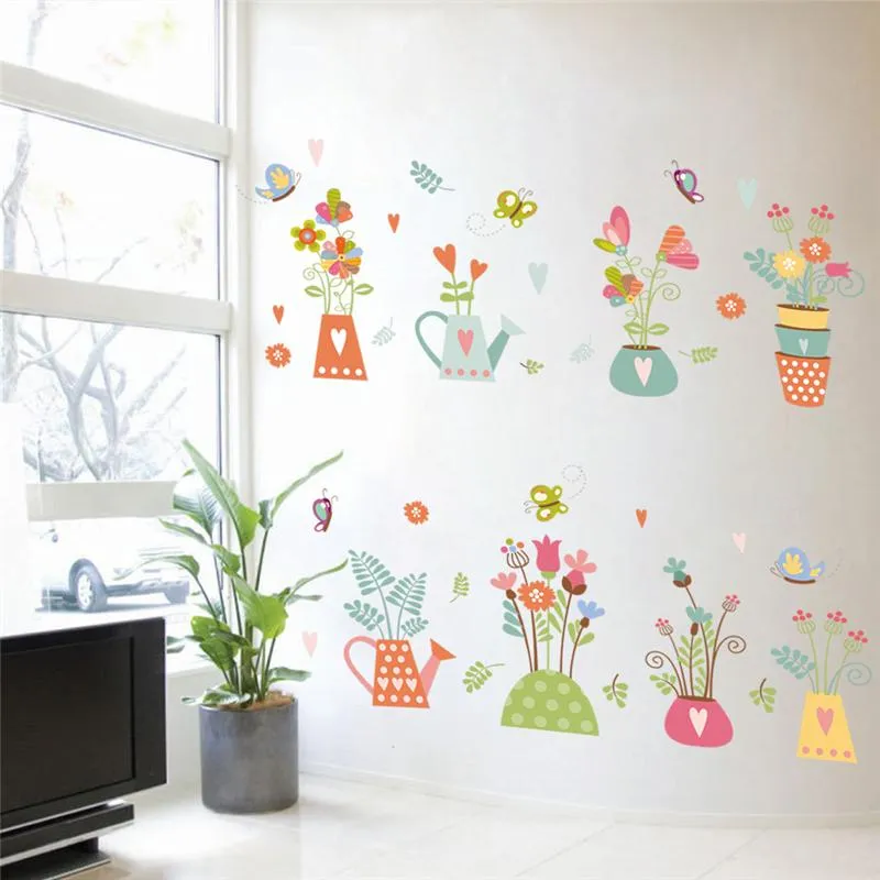 Wall Stickers 3d Flowerpot Butterfly For Office Store Home Corridor Stairs Baseboard Decoration Pvc Decal Plants Mural Art