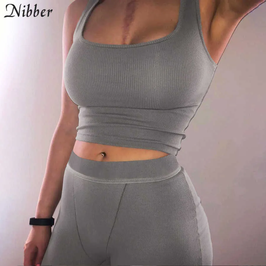 Nibber fashion basic black sportswear 2two pieces sets women Jogging leisure tank top shorts suit activity vest leggingss female Y0625