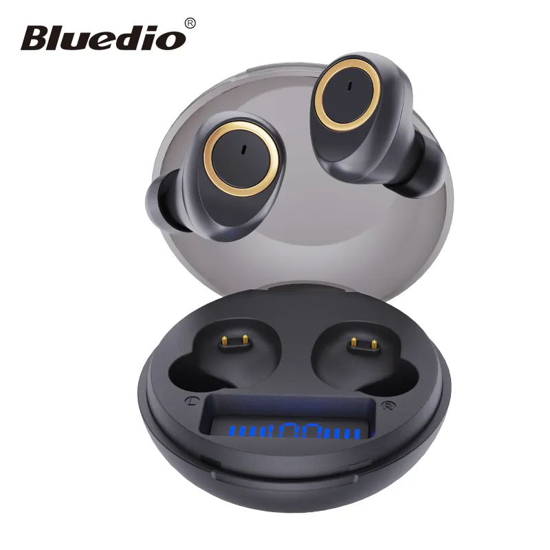 Bluedio D3ワイヤレスイヤホンポータブルイヤホンタッチコントロールBT 5.1充電ケースバッテリディスプレイ付きイヤーヘッドセット