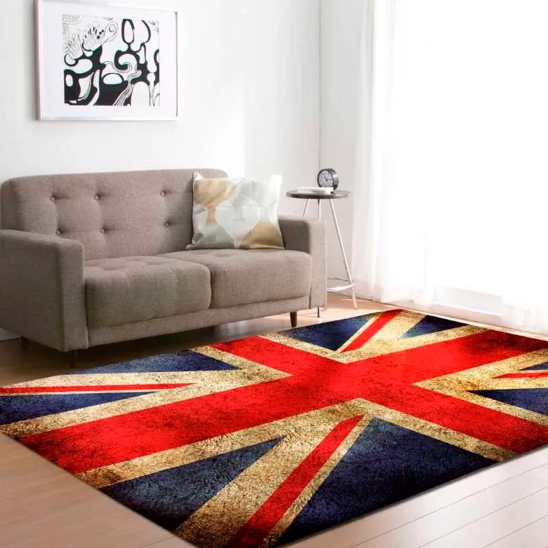 Brittiska sjunker mattor för vardagsrum Flannel National Flag Bedside Area Rug Kids Crawling Play Mat 3D Printed Large Rug Carpet 210928