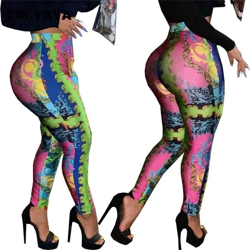 CM.Yaya Paisley Print Hög midja Bodycon Pencil Byxor för kvinnor Streetwear Legging Fashion Active Skinny Byxor 210915