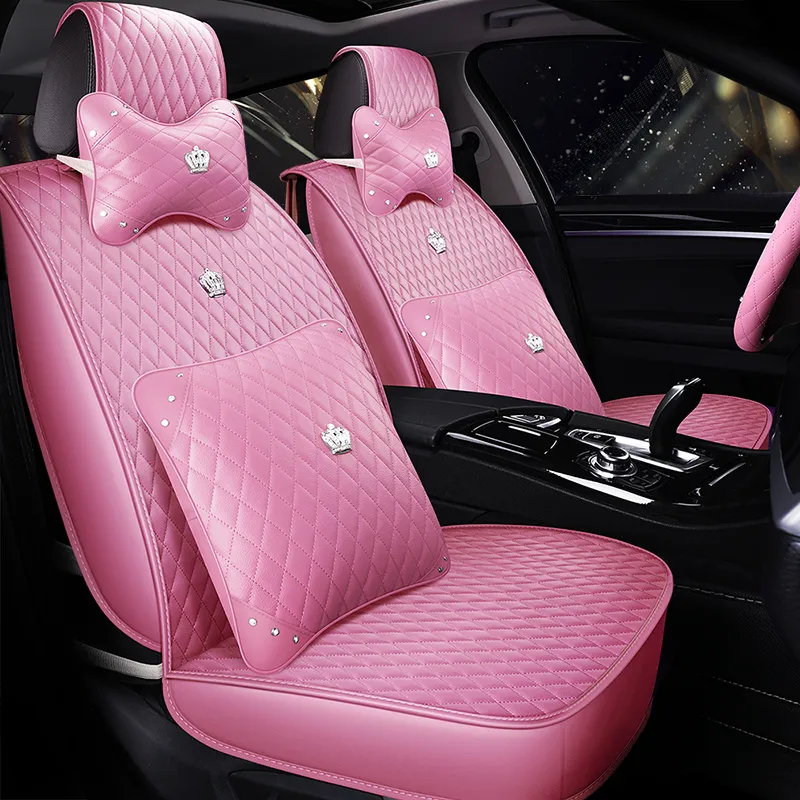 Housse de siège de voiture en cuir PU rose pour Toyota Hyundai Kia BMW Fit femme 4 couleurs étanche Automobile couvre Auto taille universelle