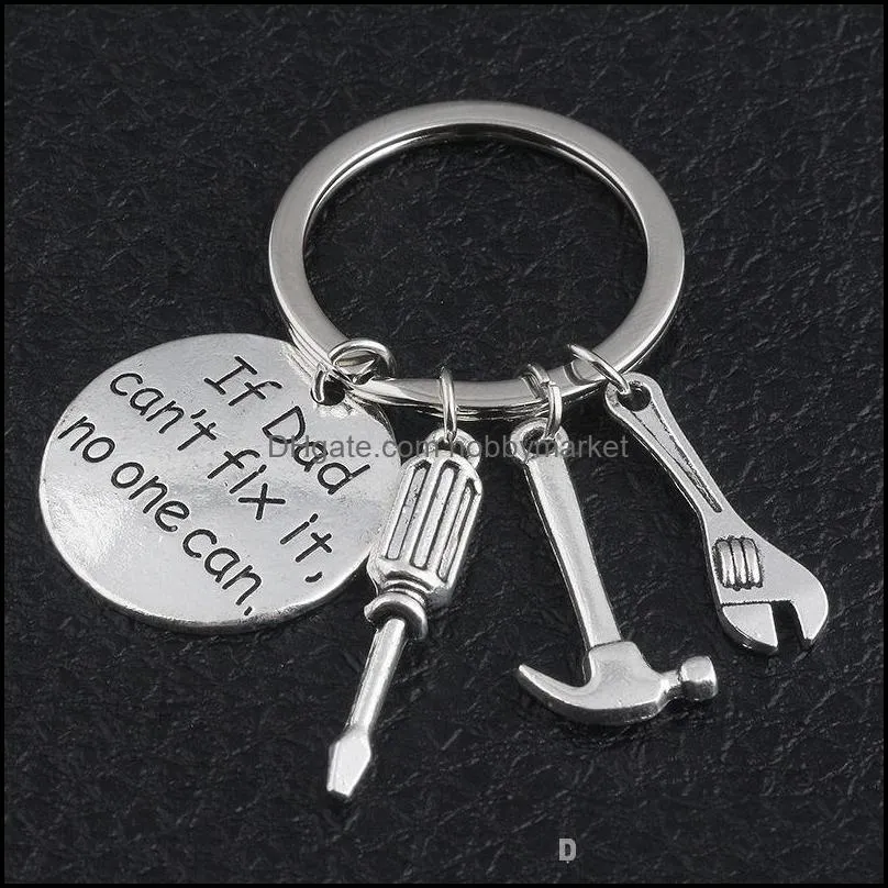 Keyring ``If Dad Can``t Fix It No One Can`` Hand Tools Keychain Hammer Screwdriver Wrench Charms Key Ring Key Hold Fashion Jewelry