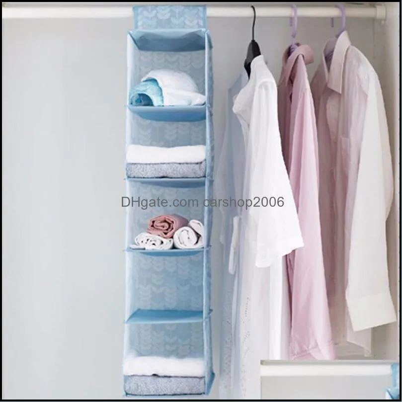 Wholesale 5 Layers Scarf Hat Clothes Folding Hanging Bag Underwear Closet Organizer Oxford Cloth Wardrobe Clothing Storage Bag DH0631