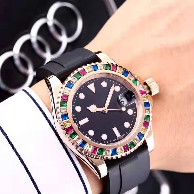 Casual Watches Original Automatic Movements Rubber Strap First Quality Sapphire mirror Men-watch Colorful Diamond Decoration Watchcase Orologio di Lusso