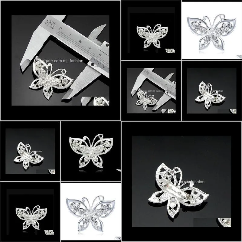 butterfly brooch for women rhinestone brooches fashion wedding jewelry silver plated lead ps1055
