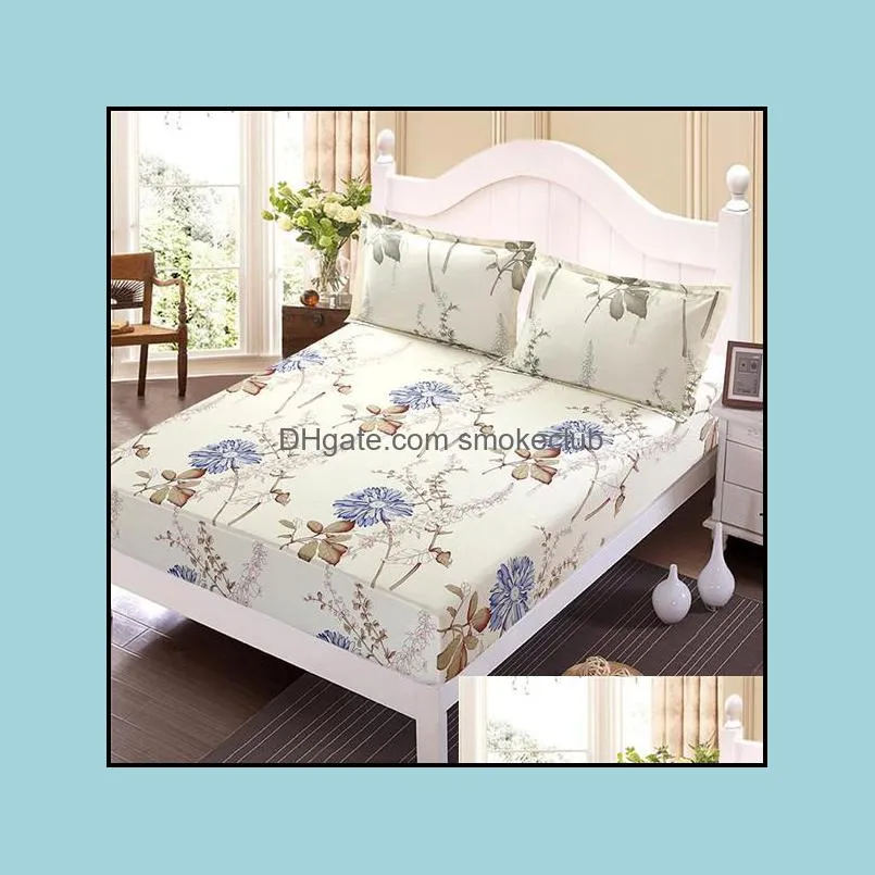 Sheets & Sets Floral Printed Fitted Sheet And Case Polyester Mattress Cover Bed Linens With Elastic For Double/King