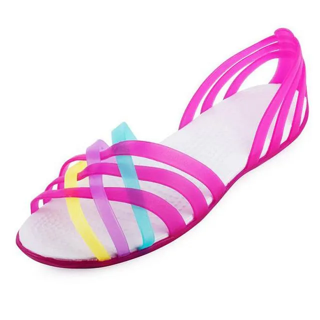 Sandals Women Flats Sandalias 2021 Summer Candy Color Slippers Shoes Peep Toe Beach Rainbow Jelly