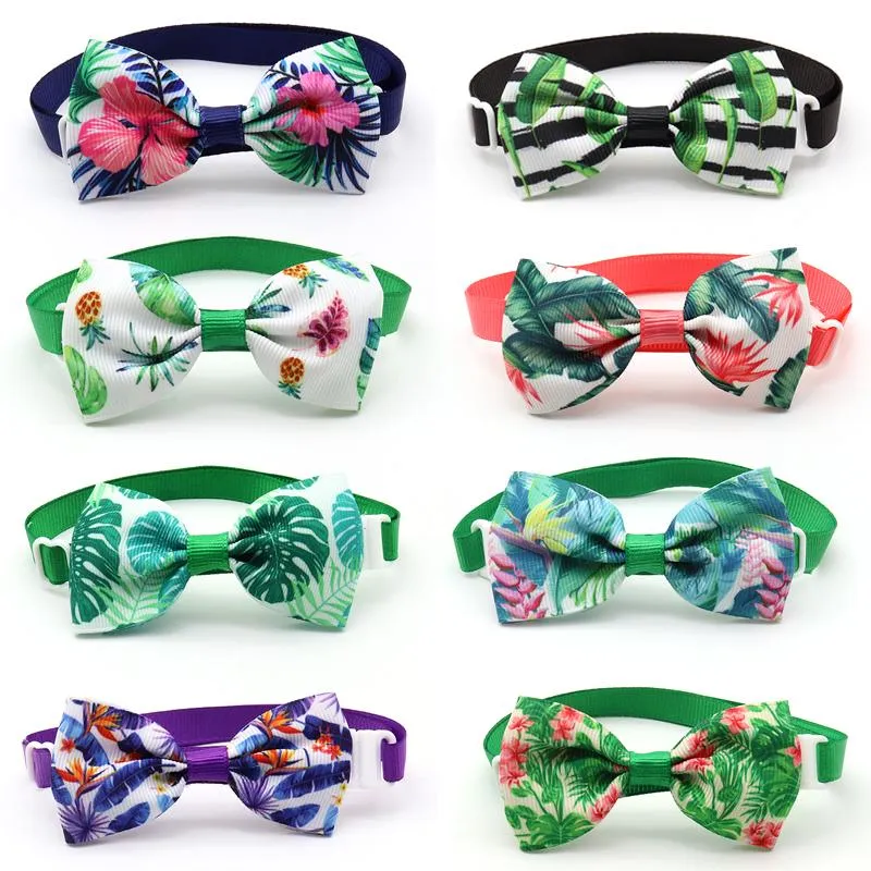 Abbigliamento per cani 30/50 pezzi Accessori per animali domestici Papillon Fiore vegetale tropicale Papillon estivo Cravatta di misura regolabile