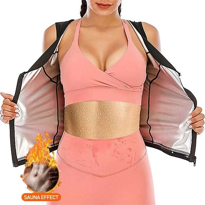 Frauen Sauna Schweißweste Polymer Korsett Taille Traineranzug Tank Top Reißverschluss Gewichtsverlust Body Shaper Thermo Workout Shirt 220104