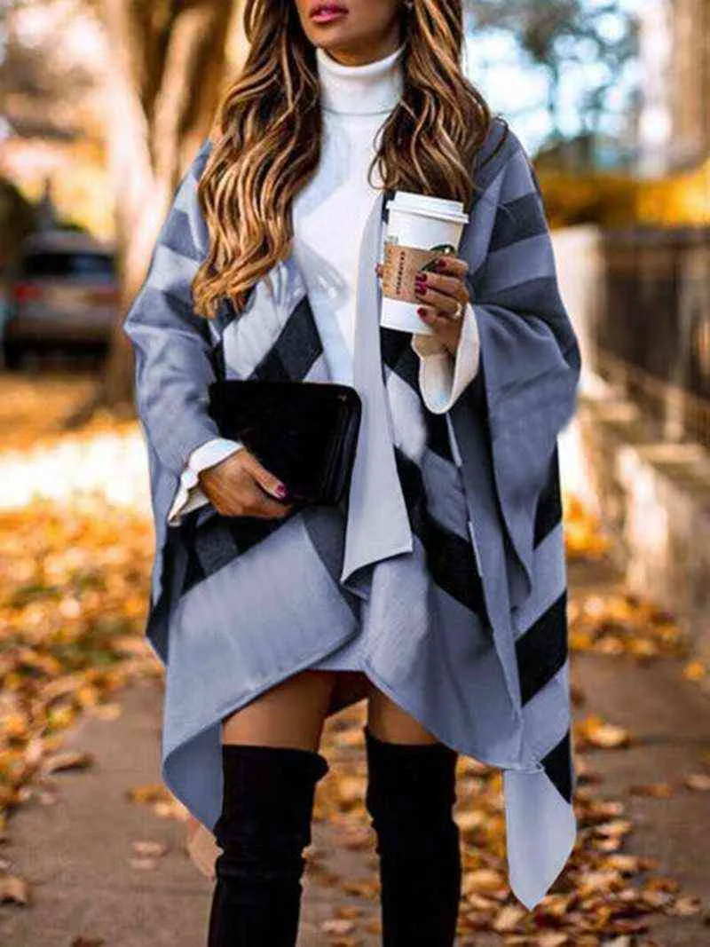 Women s Autumn Spring Knitted Poncho Capes Elegant Batwing Fluffy Sleeve Warm Overcoat Casual Ladies Irregular Ponchos Scarf