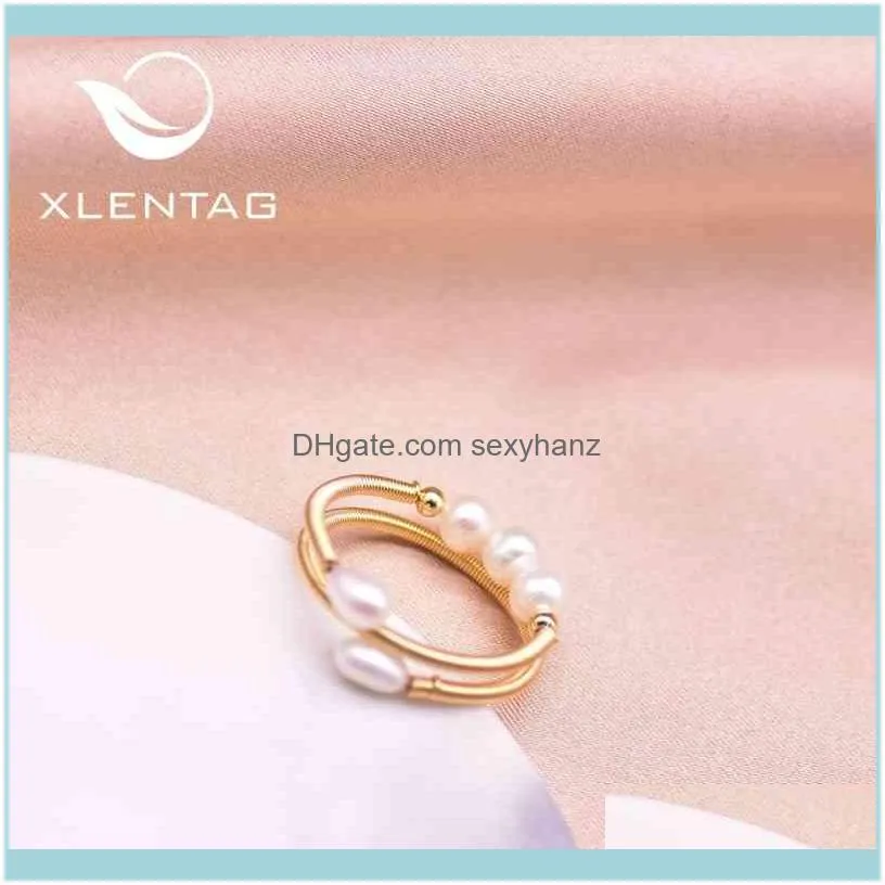 Xlentag Minimalist Natural White Pearl Women Layered Rings Adjustable Couple Ring Gifts of Love Vintage Handmade Jewelery Gr0260
