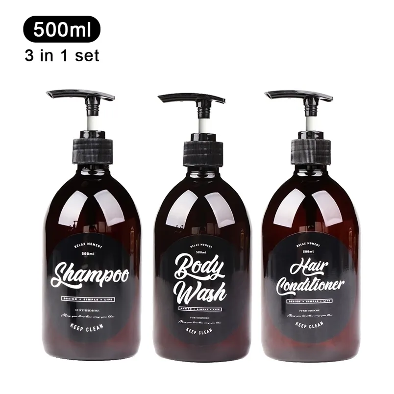 3 em 1 conjunto banheiro dispensador de sabão 500ml shampoo lavagem corporal condicionador de cabelo garrafa de armazenamento de plástico bomba de imprensa sub garrafa 211130