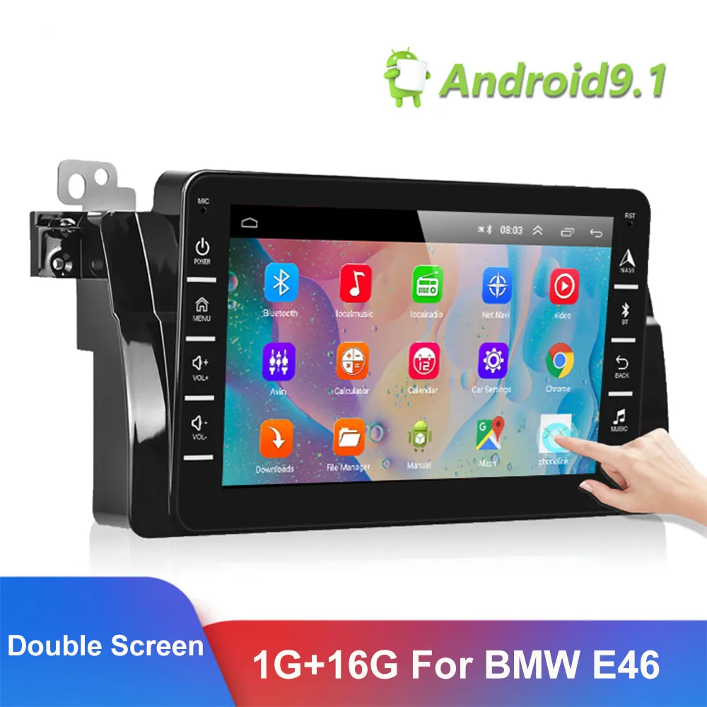 2din Android 9.1 GPS-navigering Car Radio Wifi Player för BMW E46 2din Dubbelskärm Bluetooth Multimedia Support Carplay