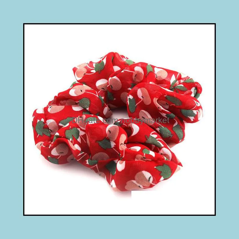 Korean Cherry Print Hair Scrunchies Lady Stretch Chiffon Scrunchie Women Elastic Hair Bands Girls Headwear Hair Tie Accessroies