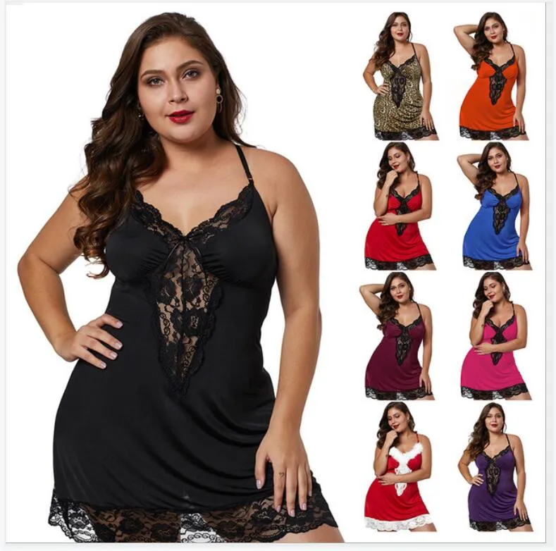 6XL Sexy Dames Casual Nachtkleding Mini Nachthemd Sling Slaap Jurk Kant Home Plus Size Naadloze Lingerie Nachthemd 5 Kleur M-XL