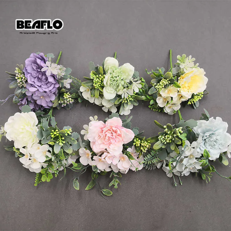 1 Buquê Camélia Artificial Peônia Rosa Flores De Seda Falsa Flores De Casamento Flower DIY Home Jardim Partido Escritório Decoração Y0630