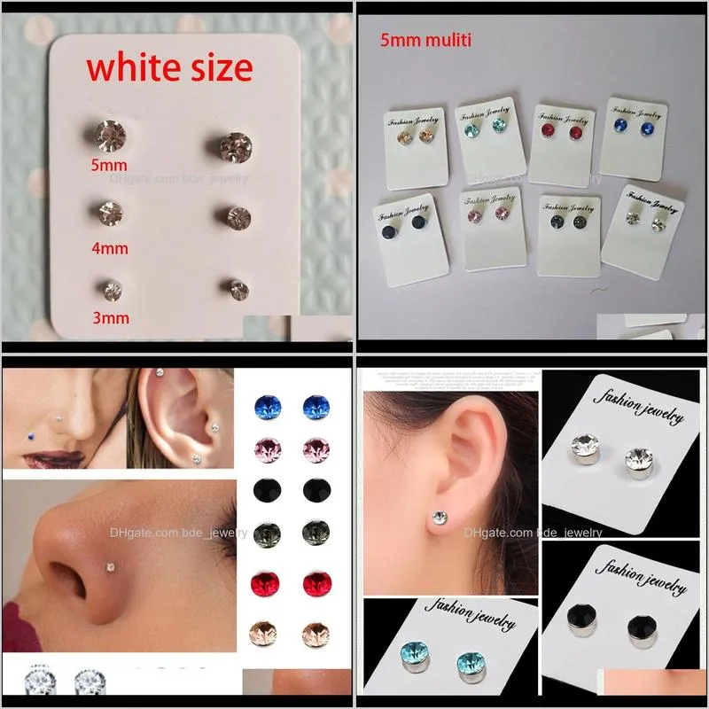 crystal magnetic stud earring fake magnet nose ear lip stud non piercing tragus nose stud 8 pairs/ pack