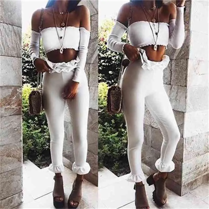 Pencil Slim Pants Harem Ruffles Style Skinny Elastic Stretch Ankle-length Comfortable Clothes Casual Fashion Trousers 210517