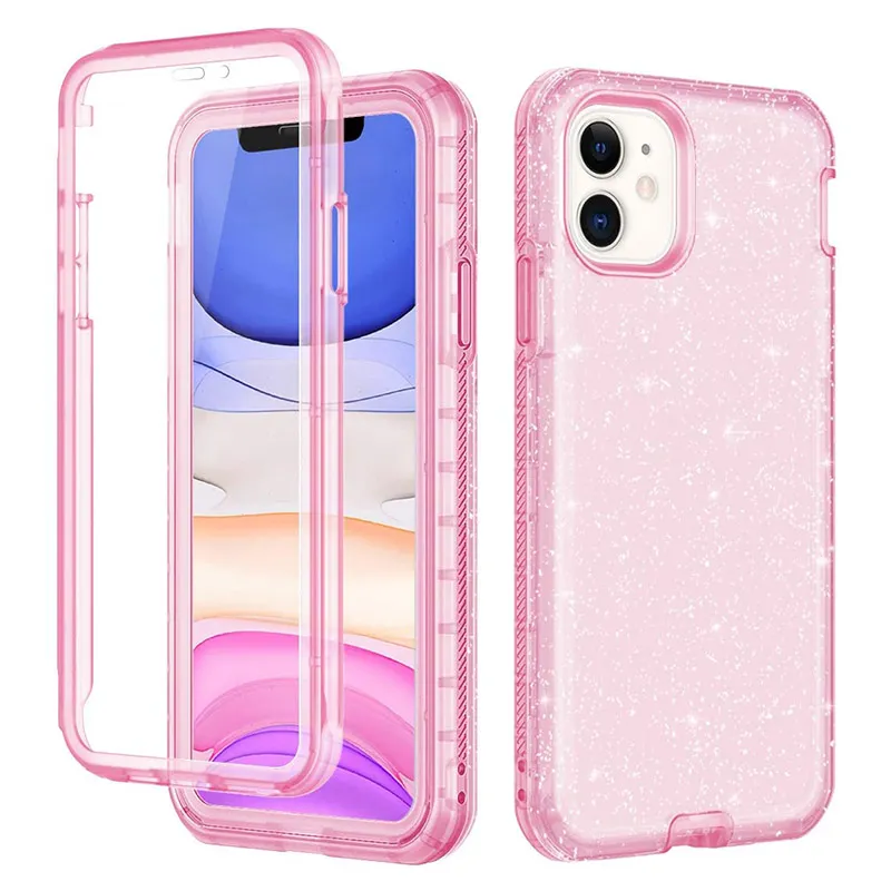 3 W 1 Clear Glitter iPhone Case na telefon 13 12 11 Pro Max Heavy Duty Wstrząśnicze Ochronna Osłona z tyłu z Samsung S20 S21 Plus Ultra