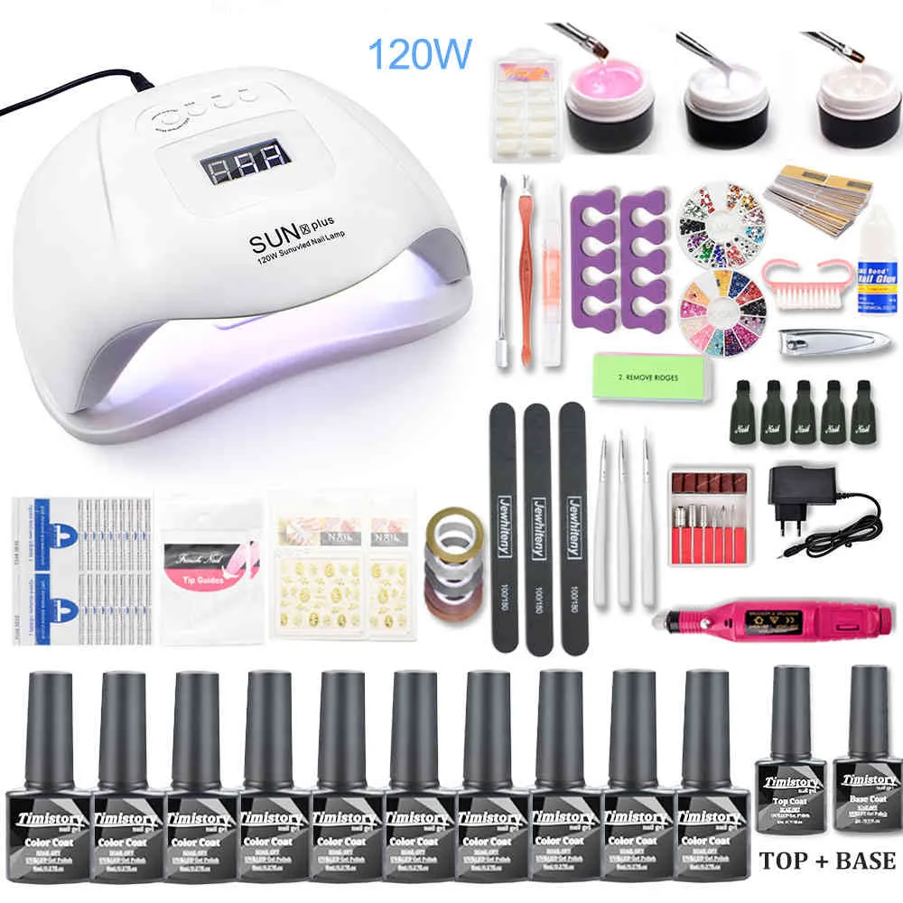 120W UV LED-lampa Manikyr 10st Polsk kit Slå av gellack för nagelkonst Set Dryer Machine Tools