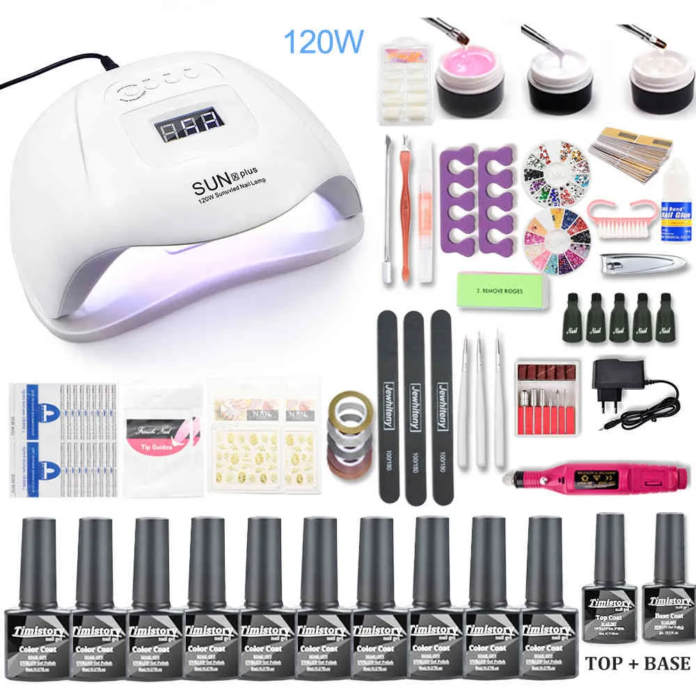 120W UV LED Lamp Manicure 10pcs Polish Kit Soak Off Gel Varnish For Nail Art Set Dryer Machine Tools