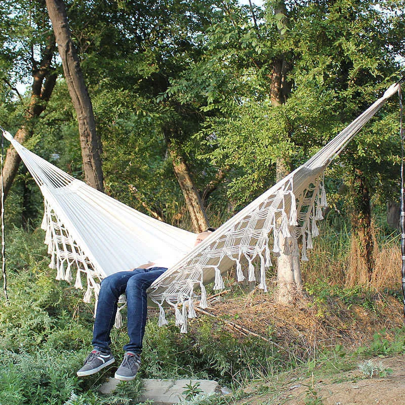 Hammock Boho Büyük Brezilya Makramı Fringe 2 Kişi Çift Deluxe Hammock Swing Net Sandalye Kapalı Asma Sandalye Hamak Salıncakları Y20264E