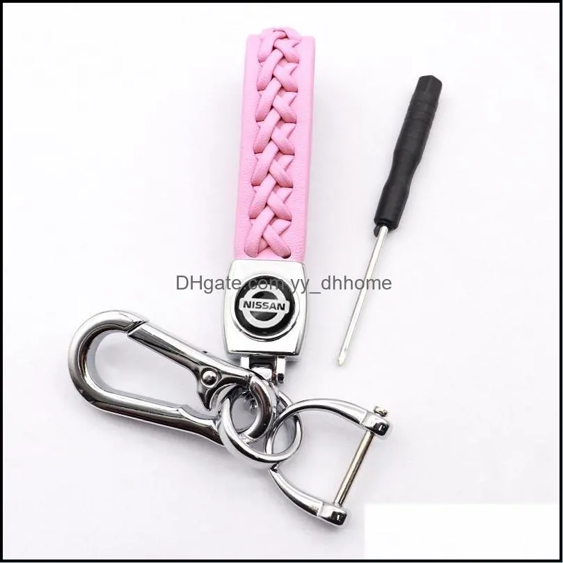 Auto Parts Fashion Leather Braided Rope Car Keychain For NISSAN- DAYZ 370Z GT-R Note Sway March Sentra Leaf Altima Keychains