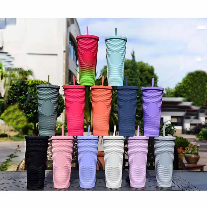 Plastic Durian Diamond Radiant Goddess Cups Tumbler Studded Cold Cup 24oz 710ml Double Wall Mat Tumblers koffiemok met stro aangepaste logo AccPet Wll1063