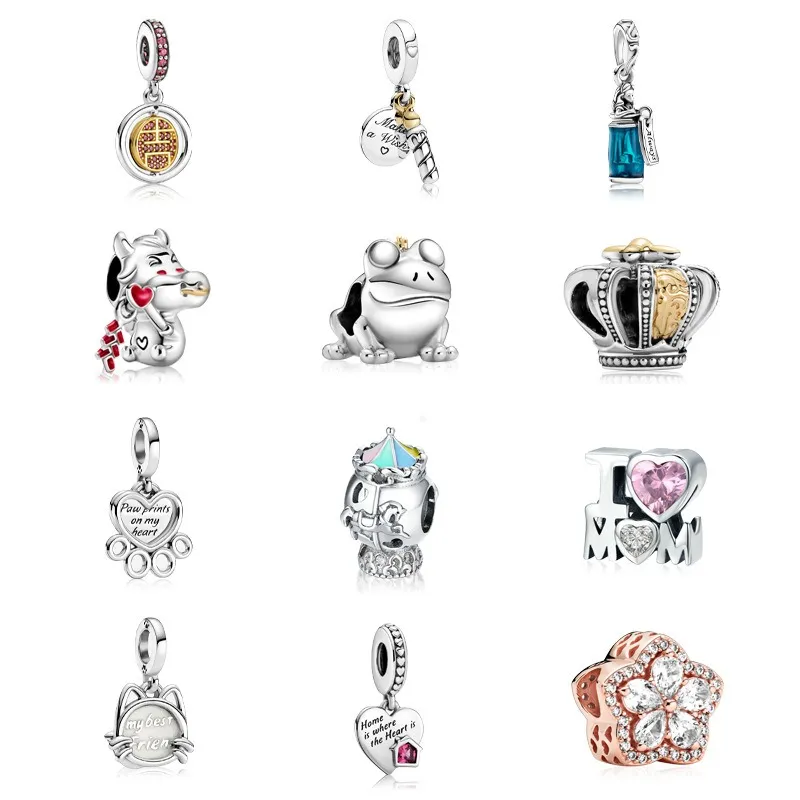 Fit Pandora Charm Bransoletka Europejski Silver Charms Koraliki Kryształ Żaba Korona Mama Paw Drukuje Moja najlepsza Przyjaciel Dangle Diy Wąż Łańcuch Dla Kobiet Bangle Naszyjnik Biżuteria