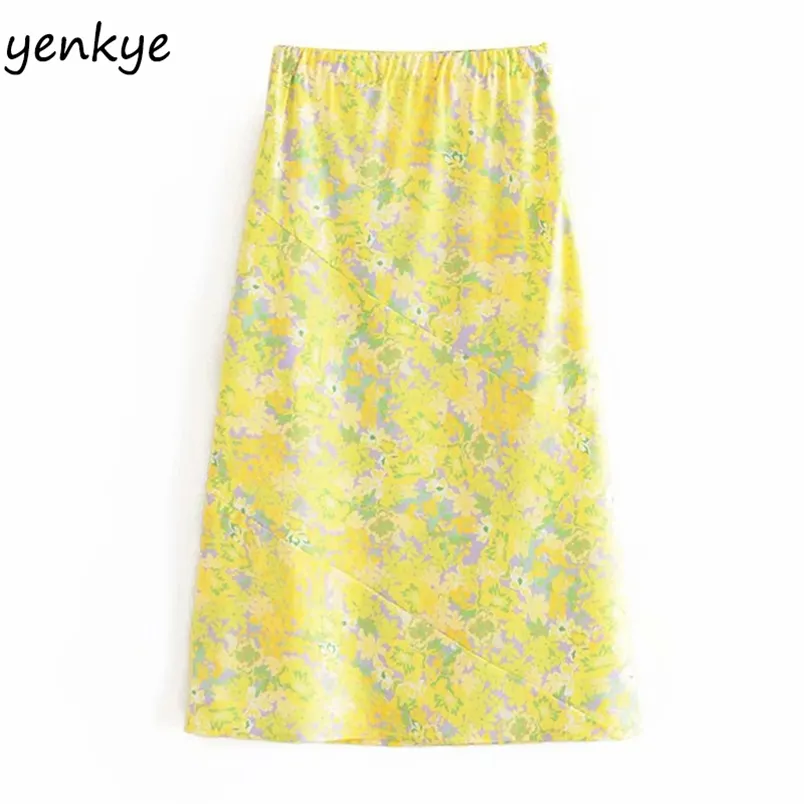 Floral Print Skirts Womens Side Zipper Elastic High Waist Midi Pencil Female Holiday Summer Boho jupe femme LDZZ6258 210514