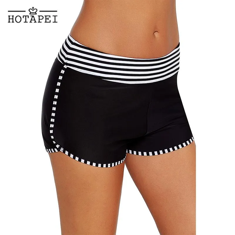 Apei Black White Striped Trim Sharfic Shorts Surfing and Nurkowanie Szybkie Suche Kobiety Plus Rozmiar Spodnie Spodnie Plaża Nosić mężczyzn Swimwear