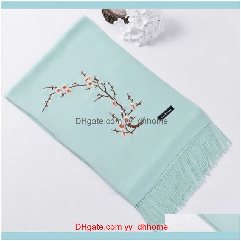 Scarves Gift To Mom Plum Blossom Double Embroidered Wine Scarf Women Cashmere Lady Tassel Fashion Elegant Female Scarves1