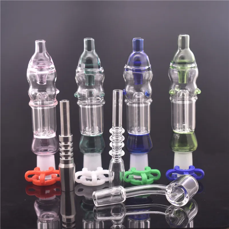 Glazen Bong Hookah Kits met Quartz Titanium Tips Glas Olie Burner Bongs Roken Waterleidingen DAB Straw Oil Pijpen met 45 graden Quartz Banger Nail