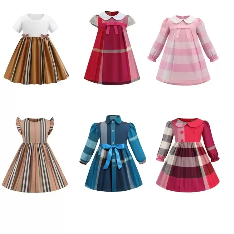 Baby flickor rutig klänning Barn Lapel College Plisserad skjorta Kjol Barn Casual renässans prinsessklänningar Barnkläder