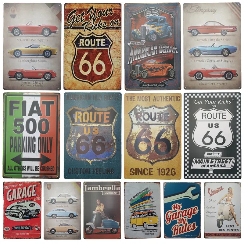 My Garage My Regras Metal Wall Art Tin Sign Vintage Decoração de casa Decoração de casa chique rota chique 66 Adesivos de parede de pôster de motocicletas